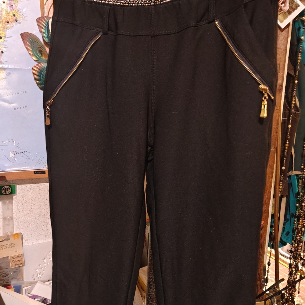 Black Pants with Gold Zipper Accents